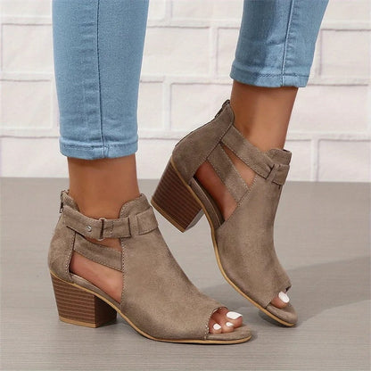 LD | Peep Toe Chunky Heeled Boots