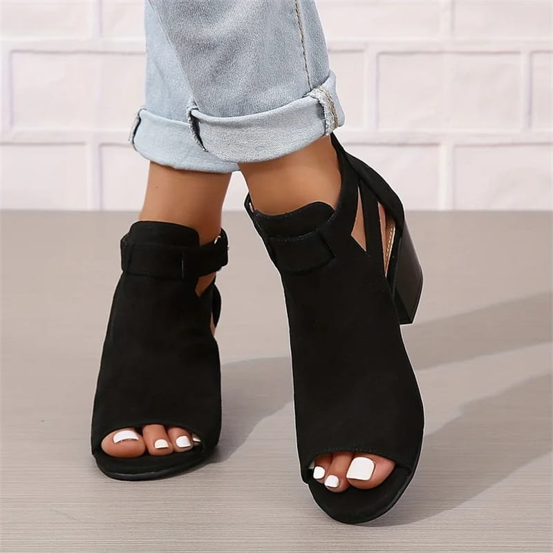 LD | Peep Toe Chunky Heeled Boots