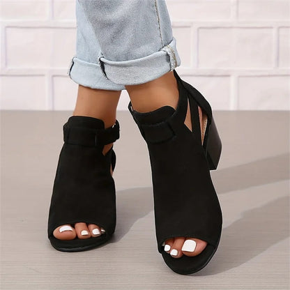 LD | Peep Toe Chunky Heeled Boots