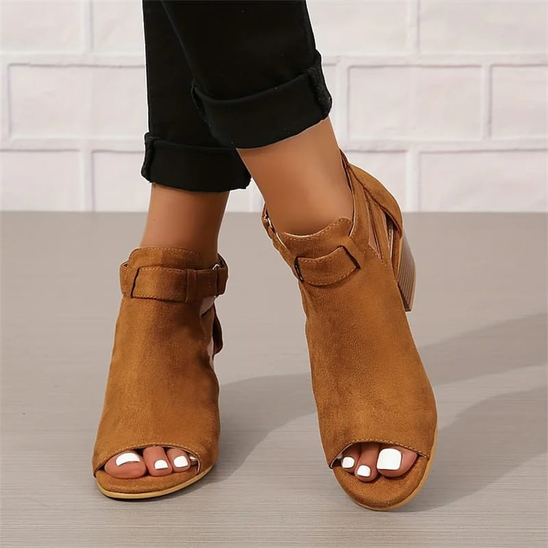 LD | Peep Toe Chunky Heeled Boots