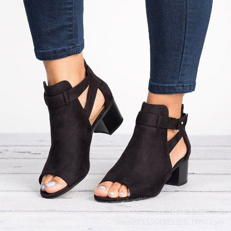 LD | Peep Toe Chunky Heeled Boots