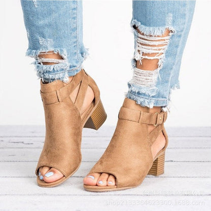 LD | Peep Toe Chunky Heeled Boots