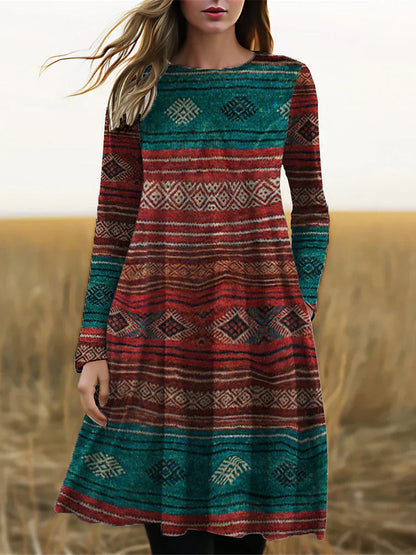 TS | Long-sleeved midi dress with boho print