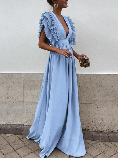 LM | Elegant dress with V-neck and ruffled sleeves