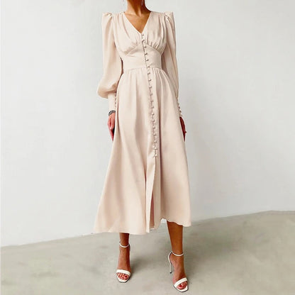 LM | Elegant satin midi dress with slit