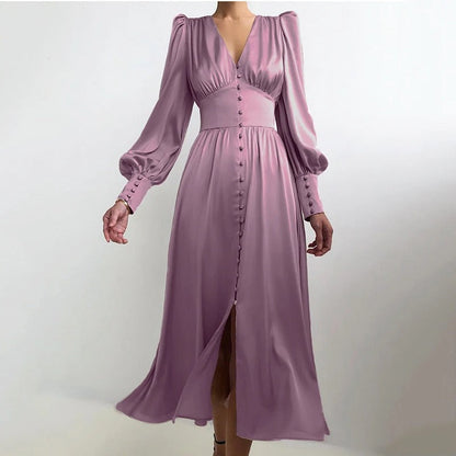 LM | Elegant satin midi dress with slit