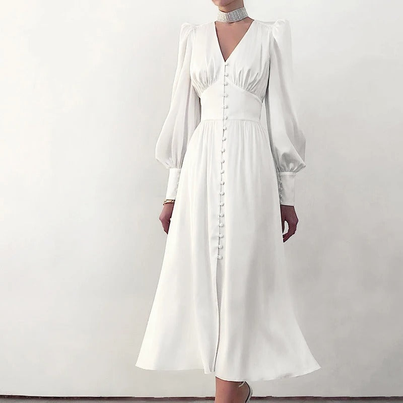 LM | Elegant satin midi dress with slit
